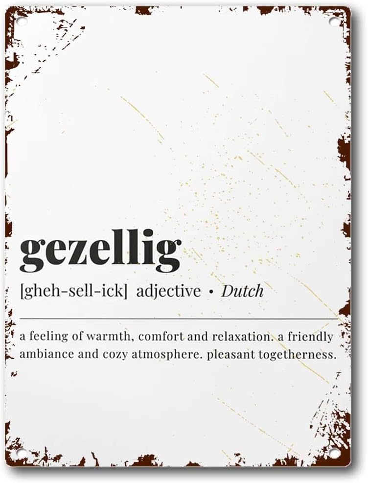 Home Bar Word - ป้ายโลหะลายศิลปะคำศัพท์ภาษาดัตช์ Gezellig ความหมาย ดัตช์ เกเซลลิจ โลโก้