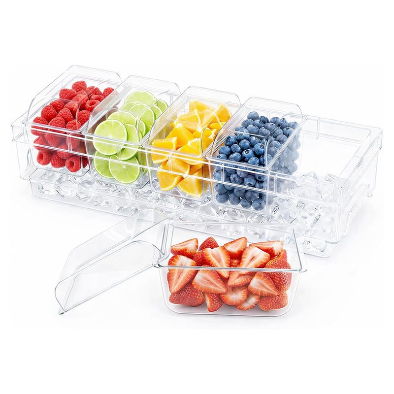Garnish Tray Set - A25F-ภาชนะใส่เครื่องปรุงแบบแช่เย็น,ชุดเสิร์ฟทาโก้บาร์สำหรับงานปาร์ตี้,ถาดใส่เครื่องประดับสำหรับอุปกรณ์บาร์,ถาดเสิร์ฟแบบใส