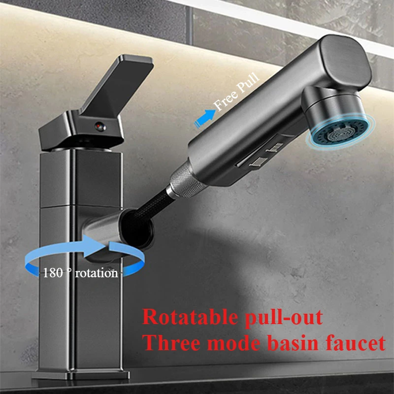 Home Bar Sink - ดึงออกห้องน้ําก๊อกน้ําร้อนและเย็นผสมอ่างล้างหน้าสามโหมดน้ําOutletก๊อกน้ําอ่างล้างหน้าTap