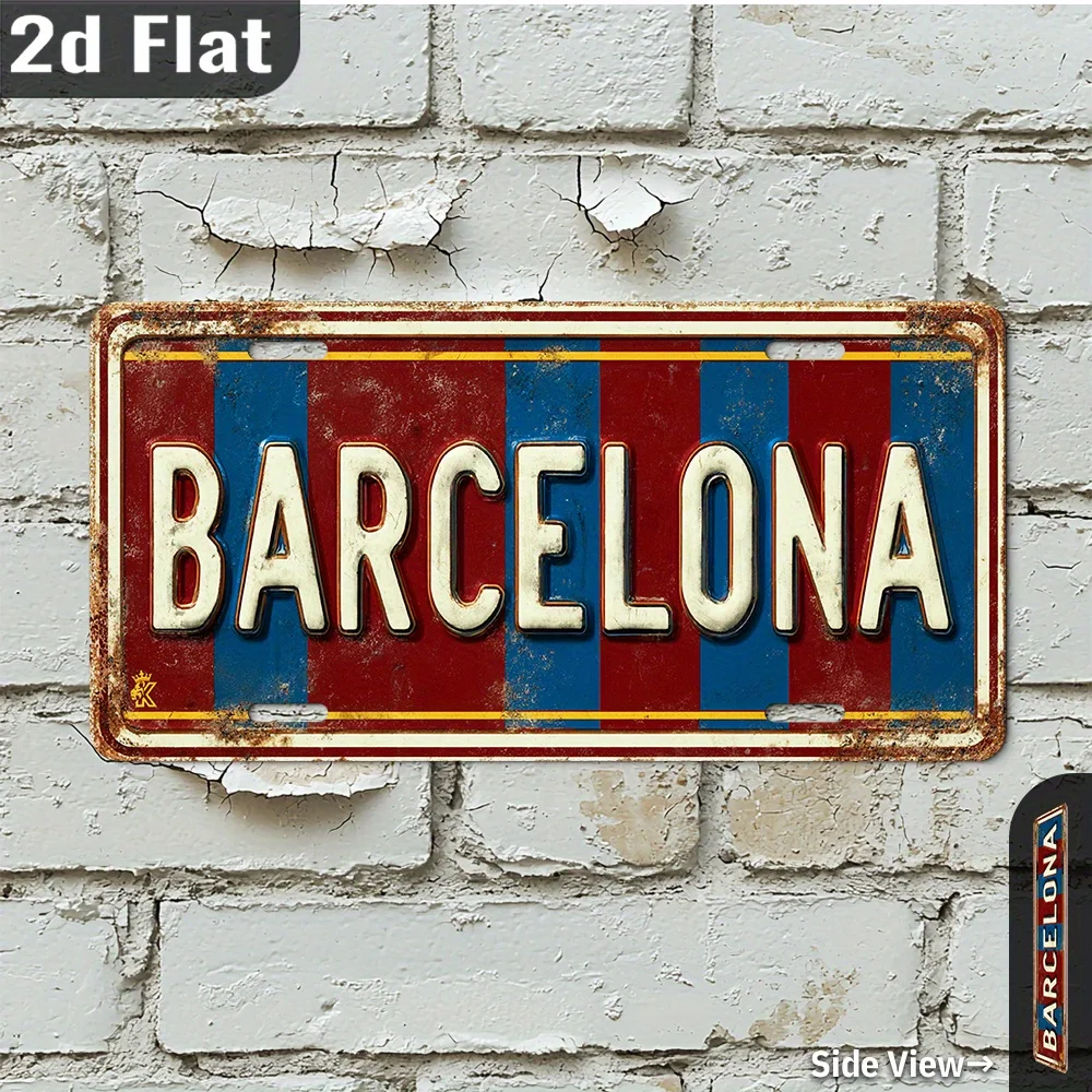 Home Barcelona - ป้ายตกแต่งผนังไม้สไตล์เรโทร บาร์เซโลนา แบบแบน 2 มิติ 1