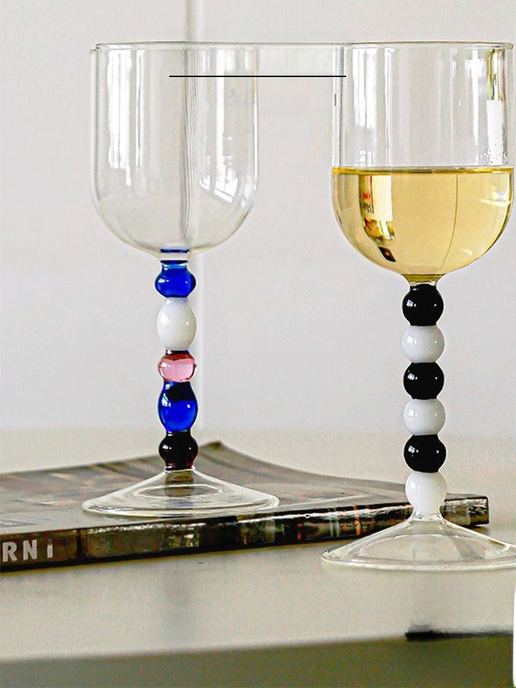 Highball Glass Set - แก้วไวน์เวียตรี มาร์ วินเทจ ไฮบอล แก้วไวน์แดงทรงสูง ขอบแก้วลายลูกปัด