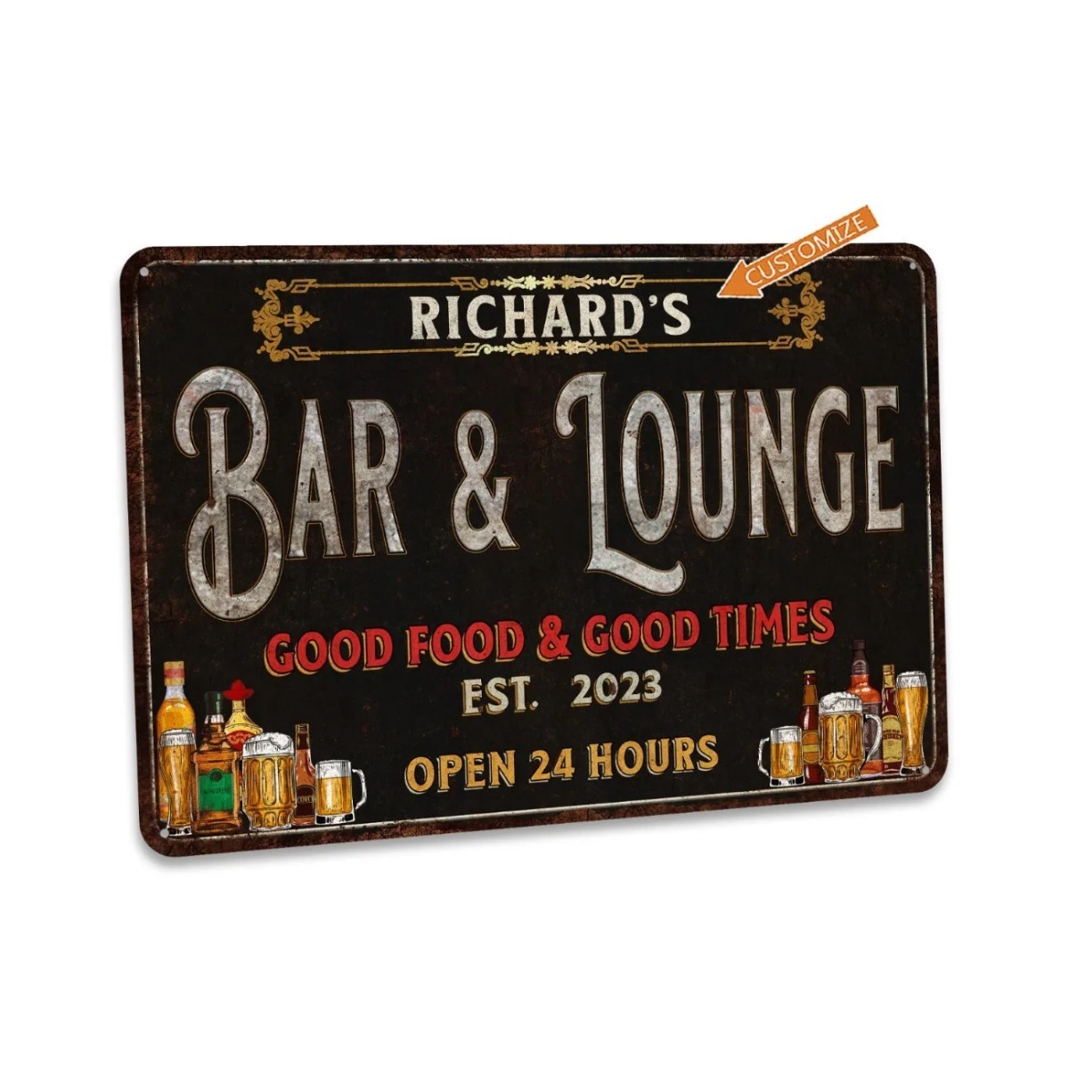 Home Bar Signs - ป้ายบาร์และเลานจ์แบบกำหนดเอง ป้ายโลหะสำหรับบาร์และเลานจ์ ตกแต่งผนังบ้าน กันฝุ่น กันน้ำ (เฉพาะสำหรับตกแต่ง)
