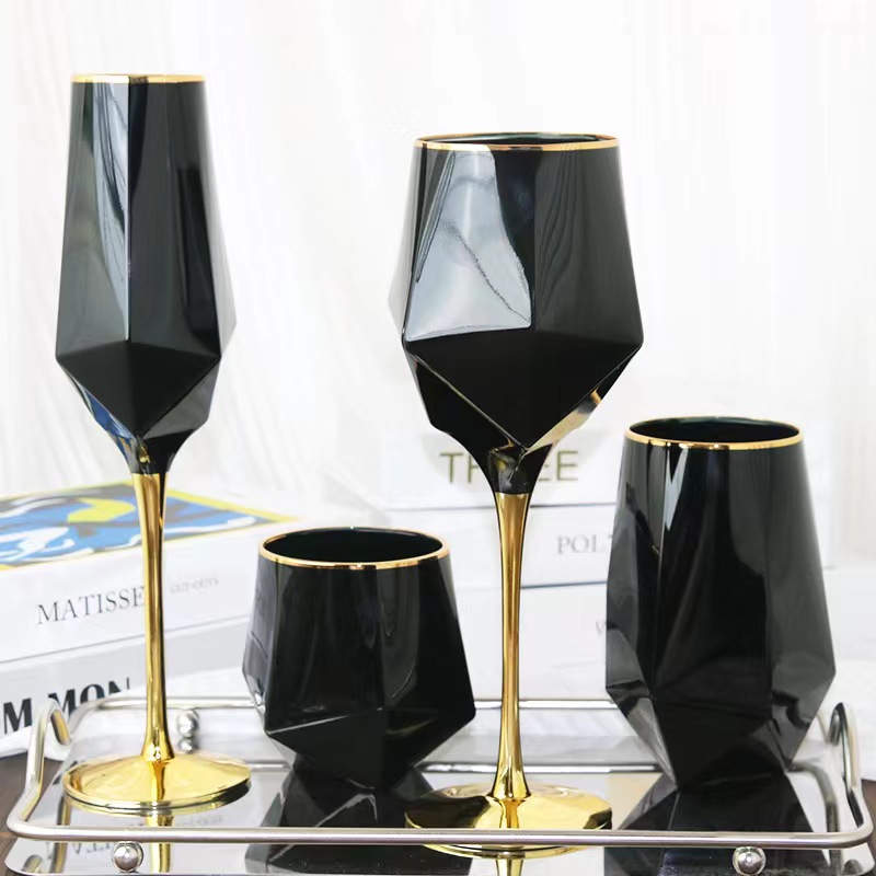 Highball Glass Set - แก้วทรงสูงสำหรับแชมเปญและไวน์แดง ขนาด 23 ออนซ์ สีดำ สำหรับการชิมแบบไม่เห็นแสง