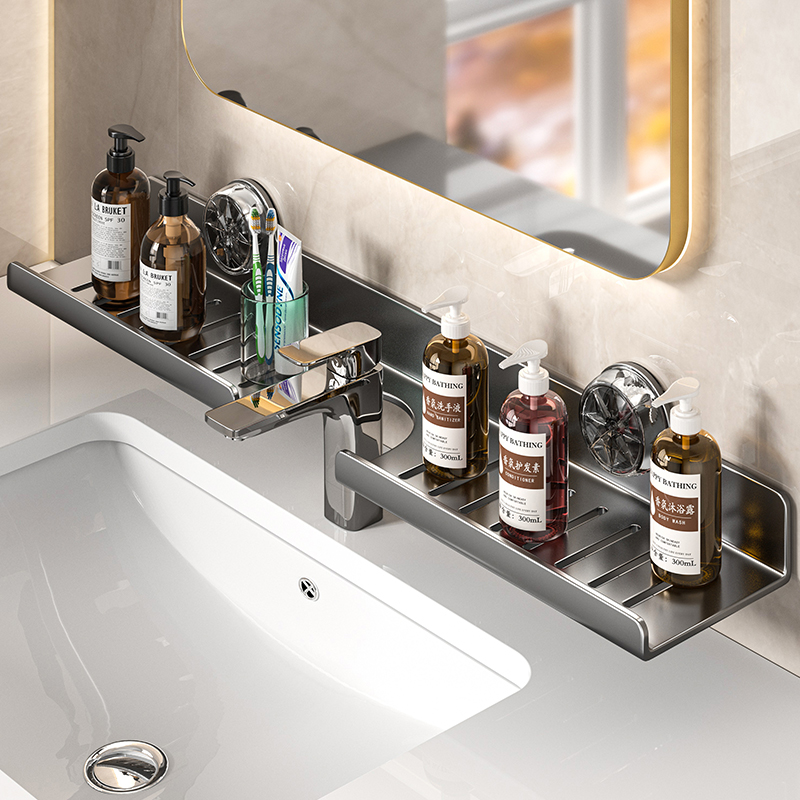 Home Bar Sink - ชั้นวางของในห้องน้ำแบบติดผนัง ไม่ต้องเจาะ พร้อมกระจกแบบสุญญากาศ ชั้นวางของอ่างล้างหน้า