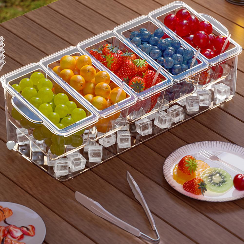 Garnish Tray Set - ชุดเสิร์ฟทาโก้ปี 2026 สำหรับงานปาร์ตี้ พร้อมถาดใส่น้ำแข็งสำหรับเครื่องปรุง 5 ช่องแบบถอดได้